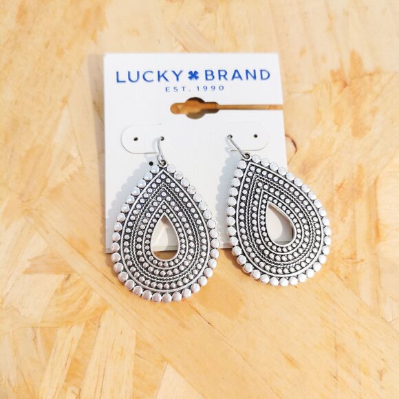 Lucky Brand Teardrop Earrings Boho Chic Silver Statement Jewelry Gift Idea - Picture 1 of 2